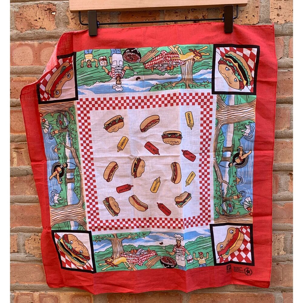 Vintage 60's BBQ Picnic Napkin Hankerchieft Made in USA